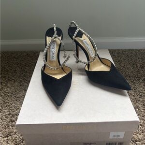 Jimmy Choo Black Suede Pointed Crystal heels